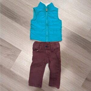 6 month outfit Green Carter's vest maroon corduroy baby gap pants